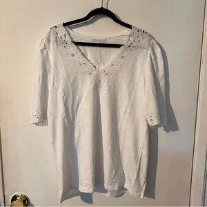 Charter Club Linen Floral Embellished Short Sleeve Blouse